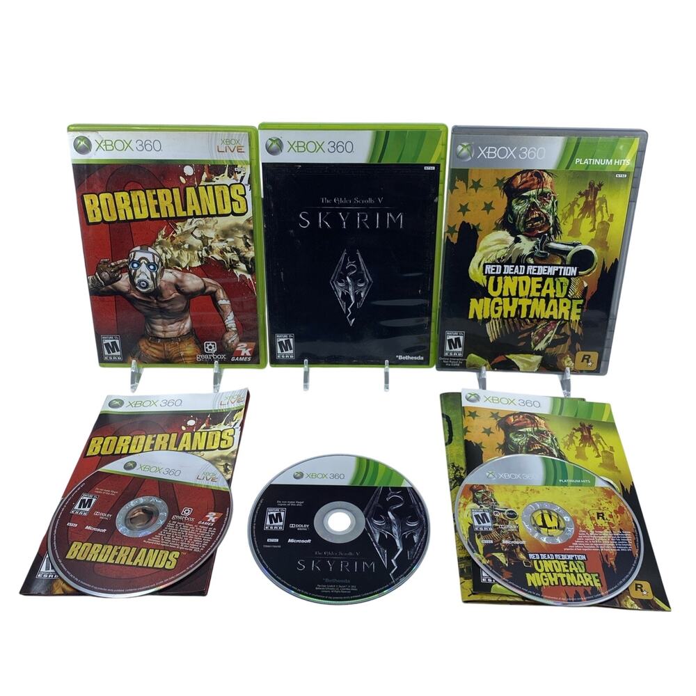 XBox 360 Lot of 3 Games (Red Dead Redemption, Borderlands, Skyrim)